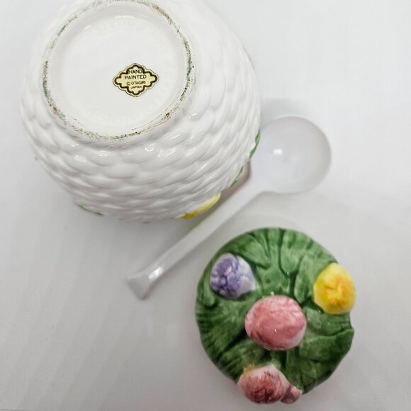 Otagiri Mary Ann Baker Hand Painted Spring Flowers Ceramic Sugar Bowl /Jelly Jar - Picture 6 of 7